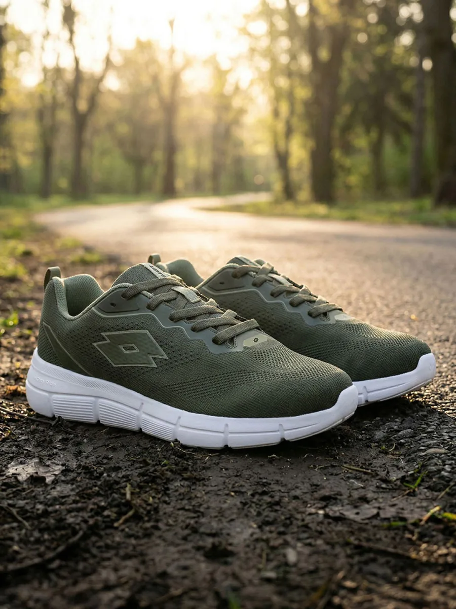 Olive Mesh Lace-Up Sneakers