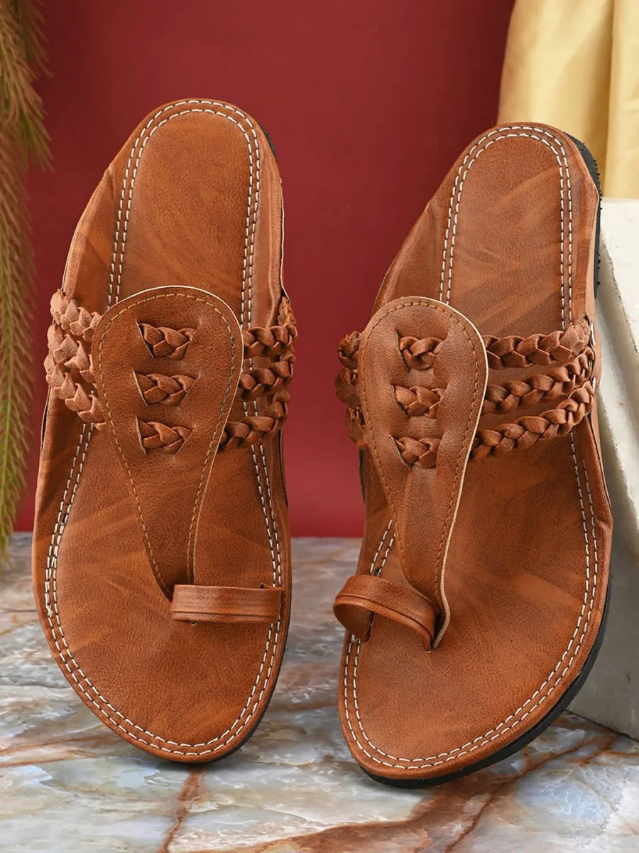 Tan Braided Toe-Ring Sandals