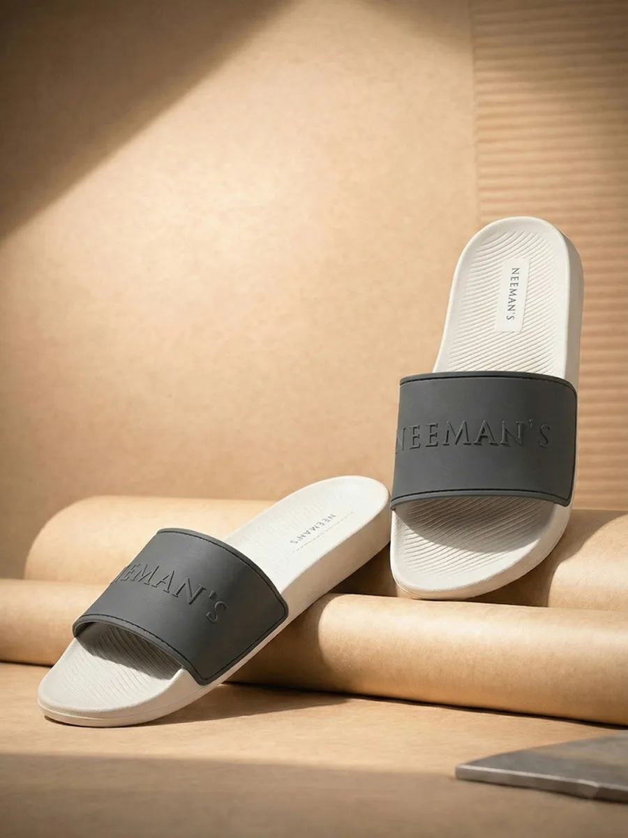 Grey White Slip-On Sliders