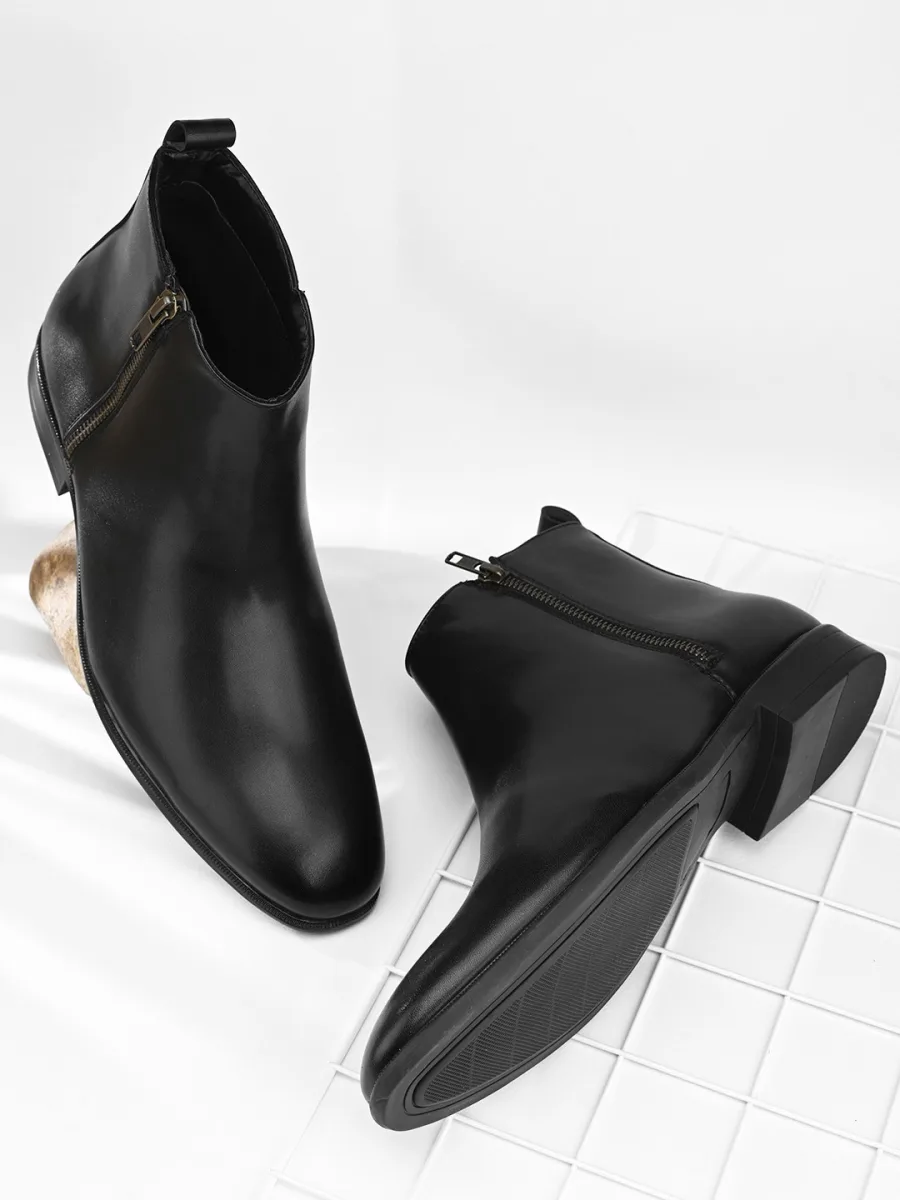 Black Leather Zip Boots
