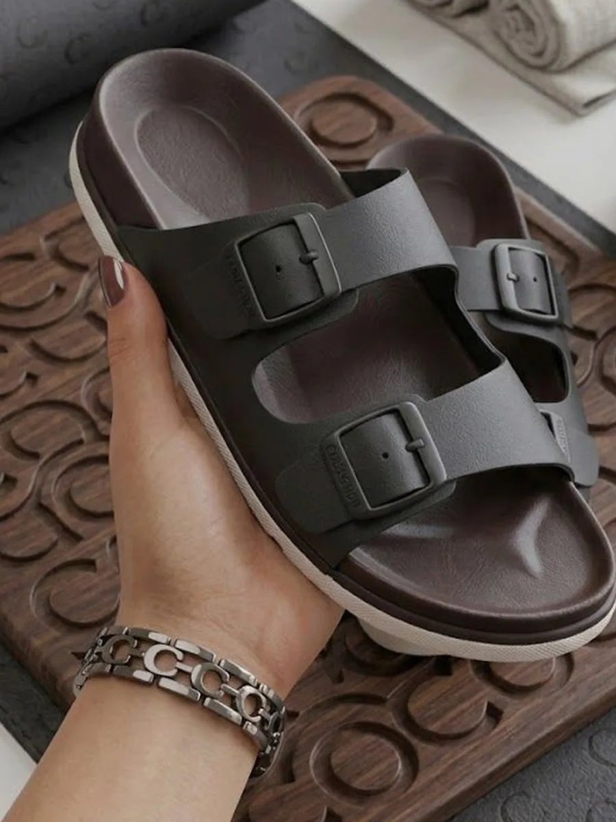 Brown Twin-Strap Sandals