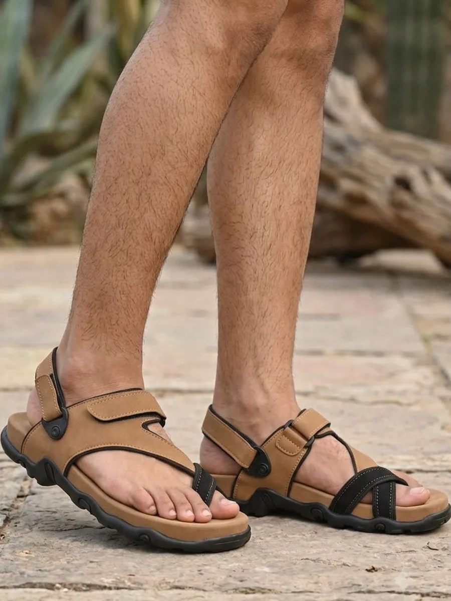 Tan Velcro Floater Sandals