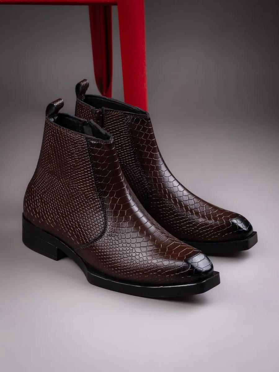 Brown Textured Chelsea Boots