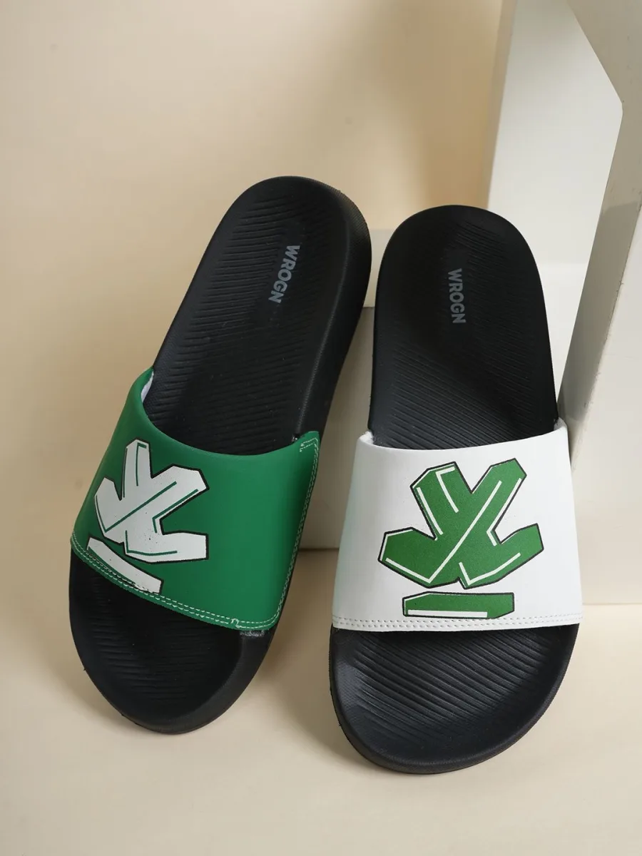 Green & White Printed Sliders