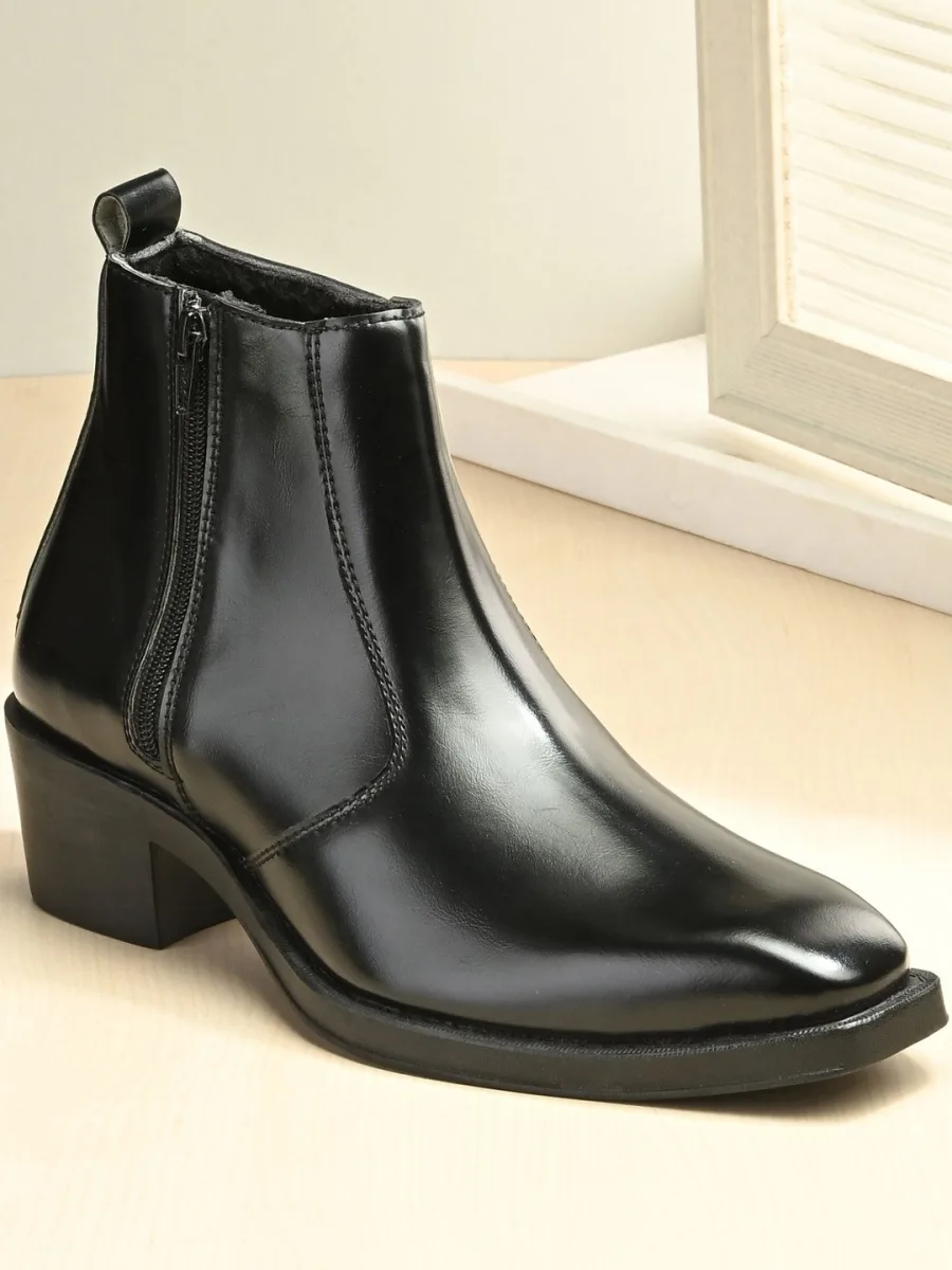 Black Leather Zip Boots