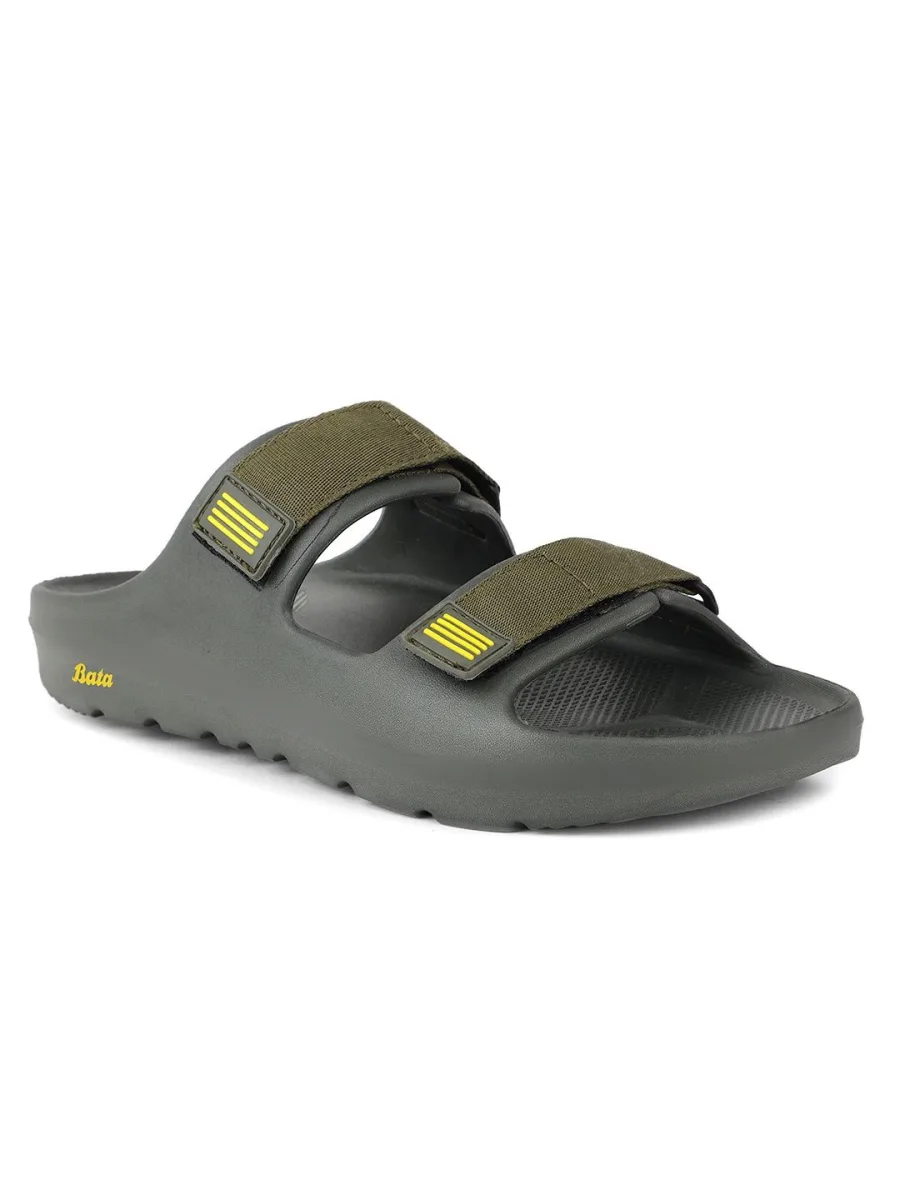 Olive Twin-Strap Sliders