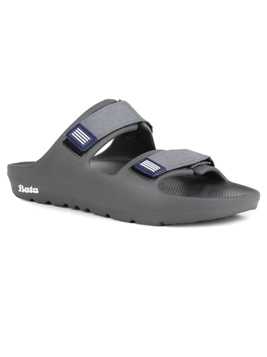 Grey Twin-Strap Sliders