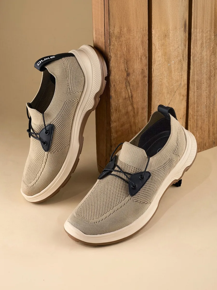 Beige Knit Slip-On Sneakers