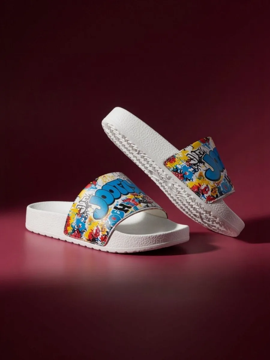 White Graffiti Print Sliders