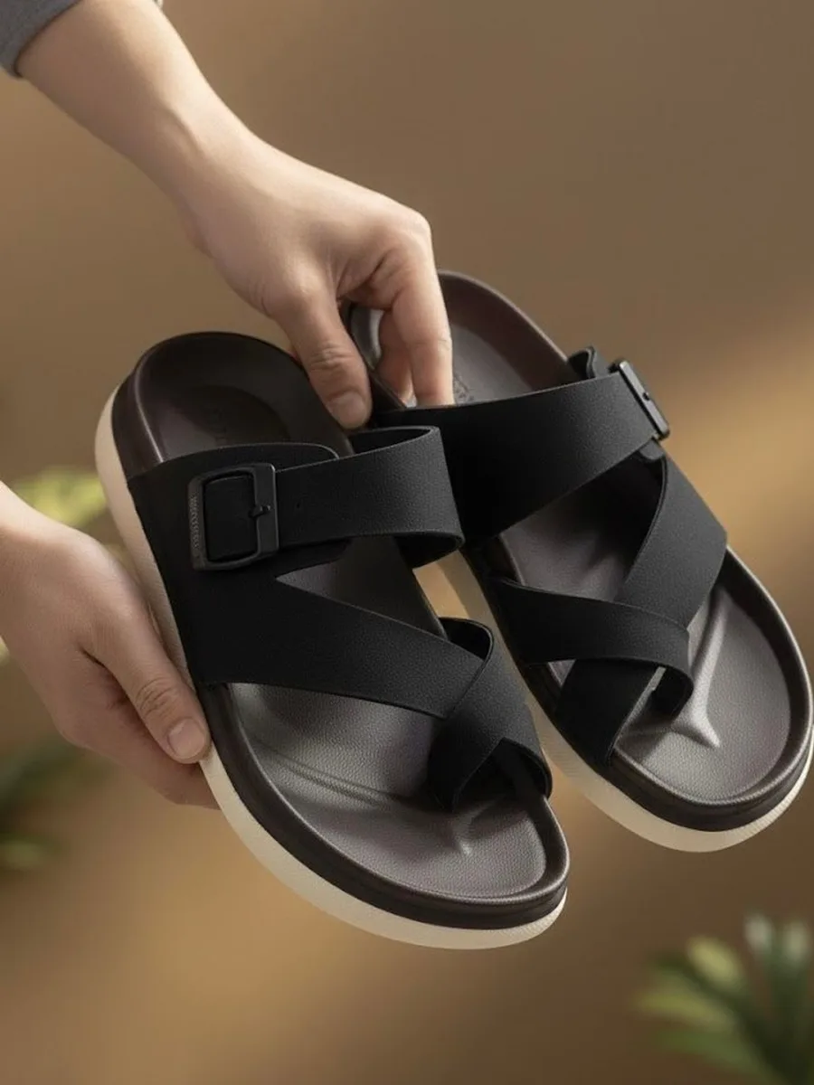 Black Cross-Strap Sandals