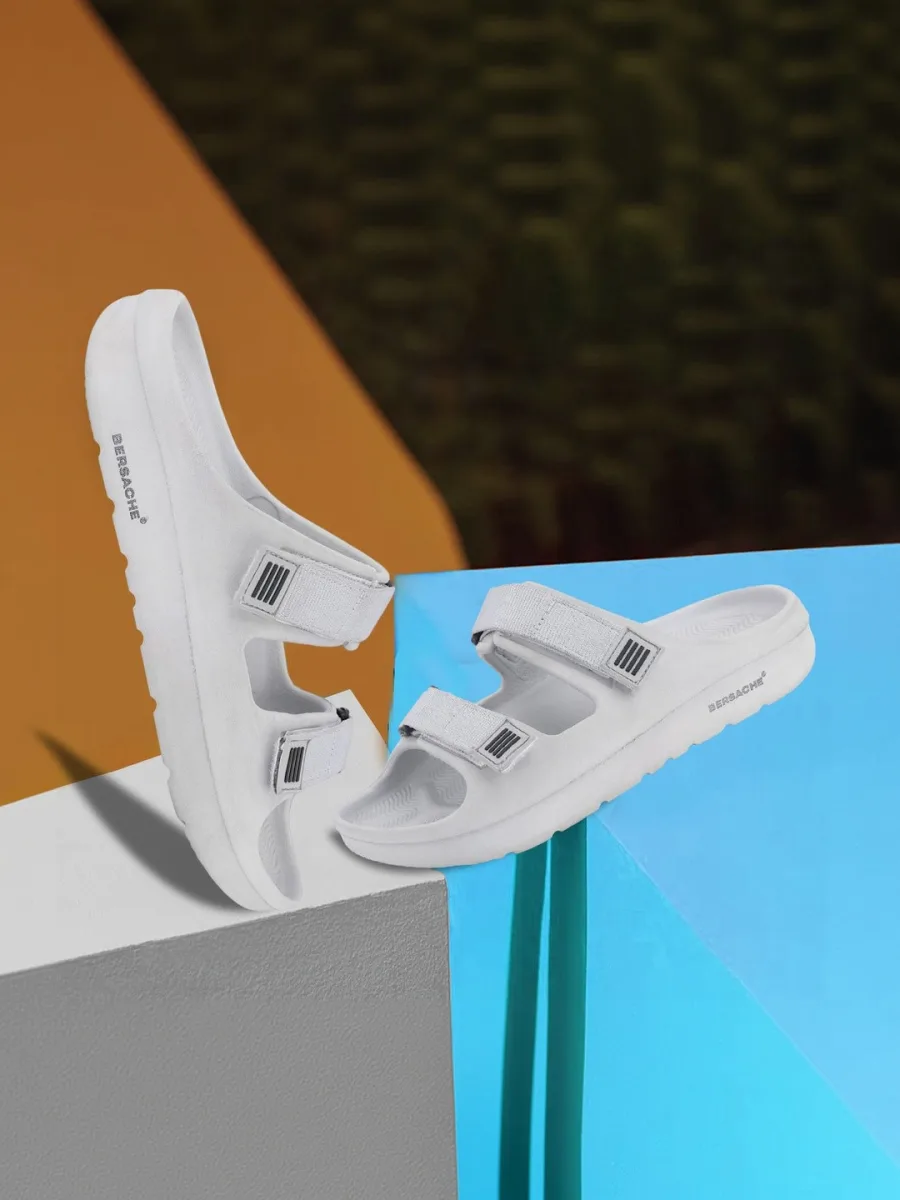 White Two-Strap Sliders