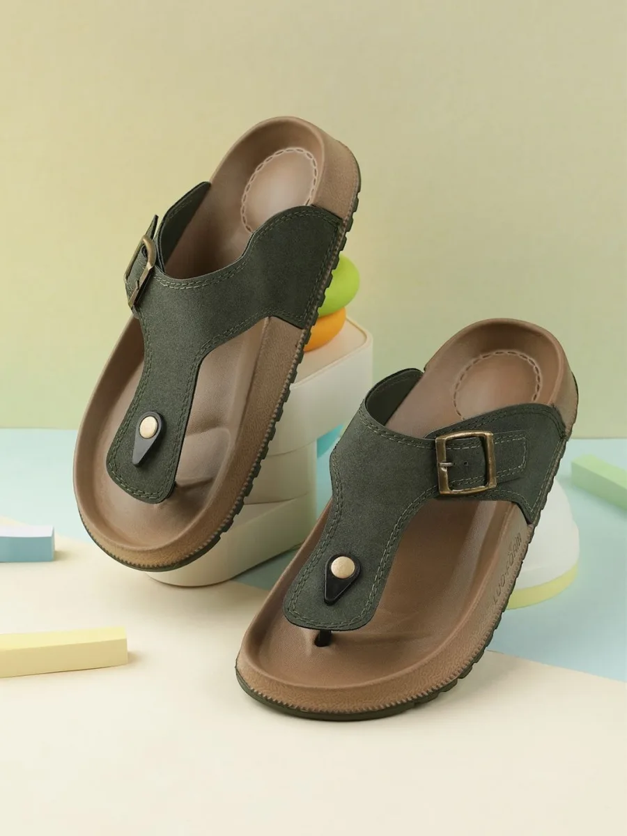 Olive Buckled Thong Sandals