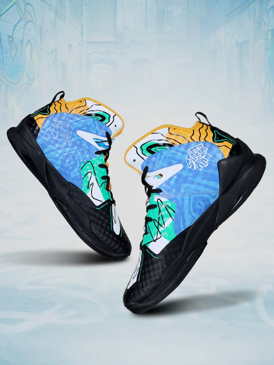 Blue Graphic High-Top Sneakers