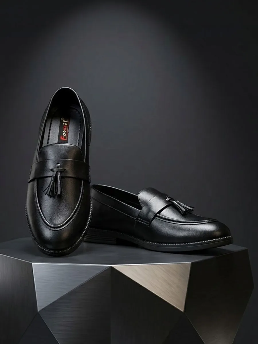 Black Leather Tassel Loafers