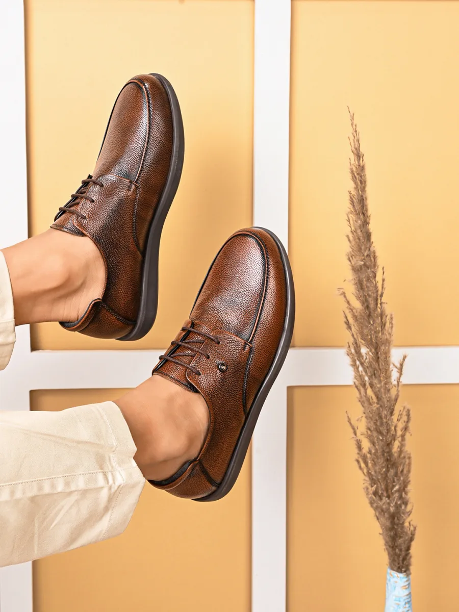 Tan Leather Lace-Up Casual Shoes