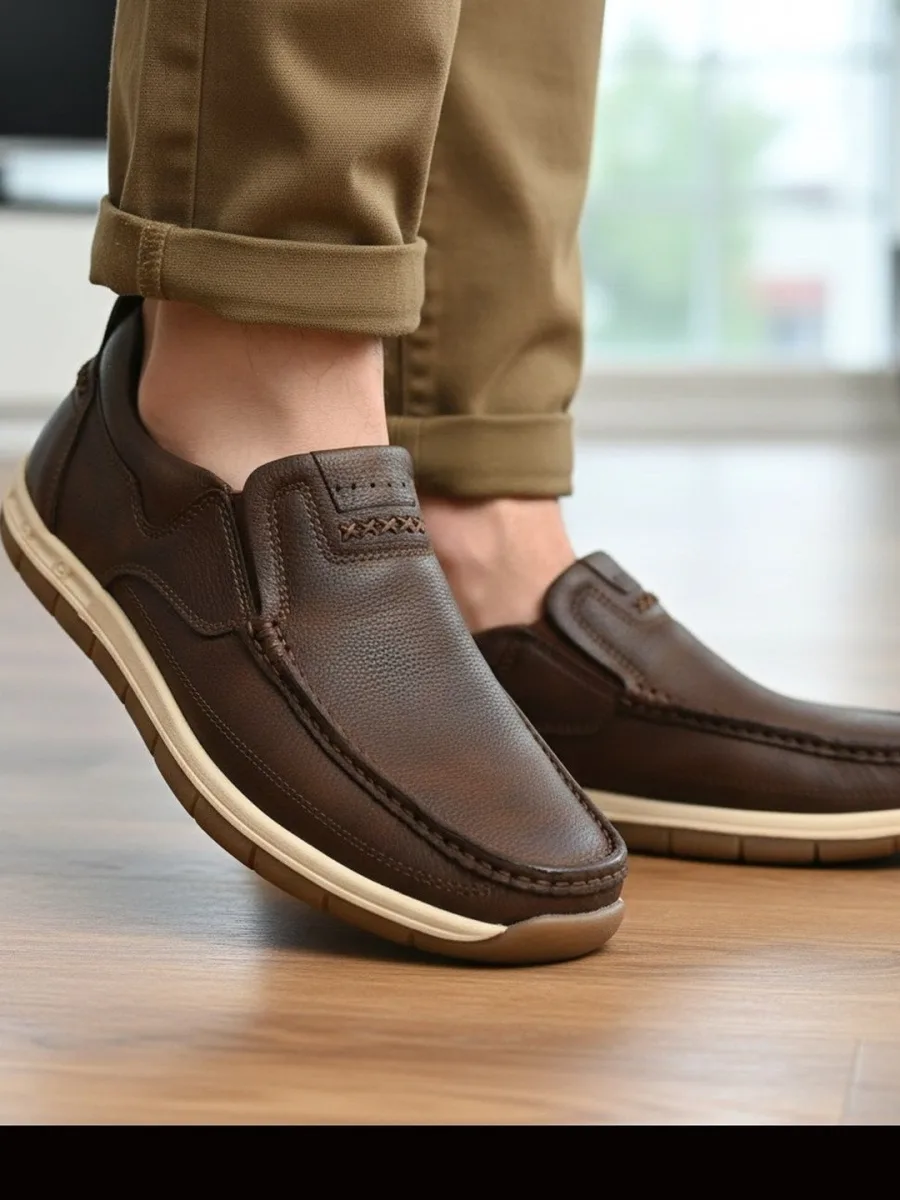 Brown Leather Slip-On Loafers
