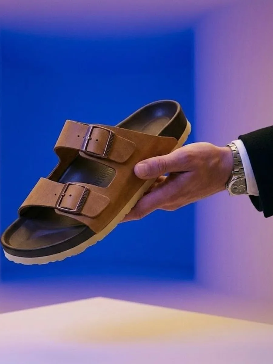 Brown Suede Buckle Slides