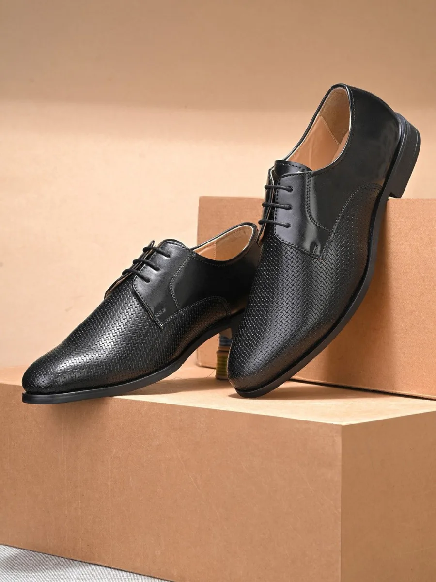 Black Textured Derby Shoes