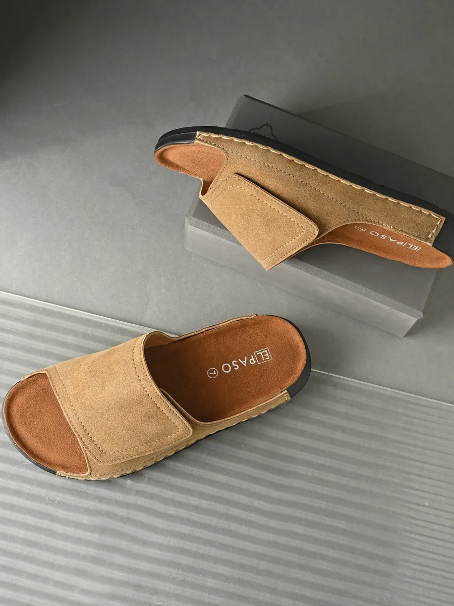 Tan Suede Slides