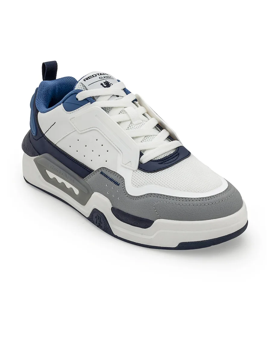 White Navy Lace-Up Sneakers
