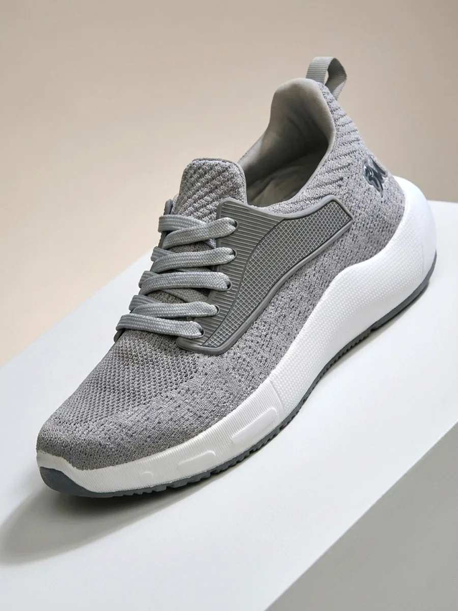 Grey Knit Lace-Up Sneakers