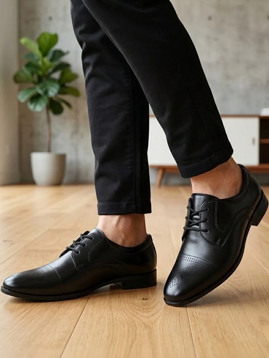Black Leather Cap-Toe Derby