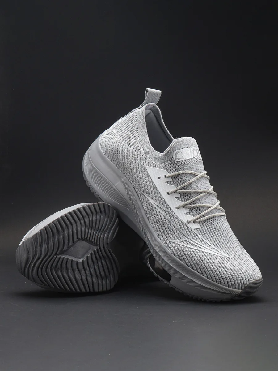 Grey Knitted Mesh Running Shoes