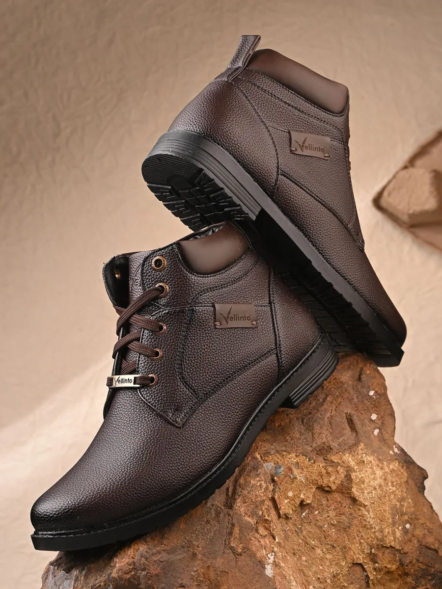 Brown Leather Lace-Up Boots