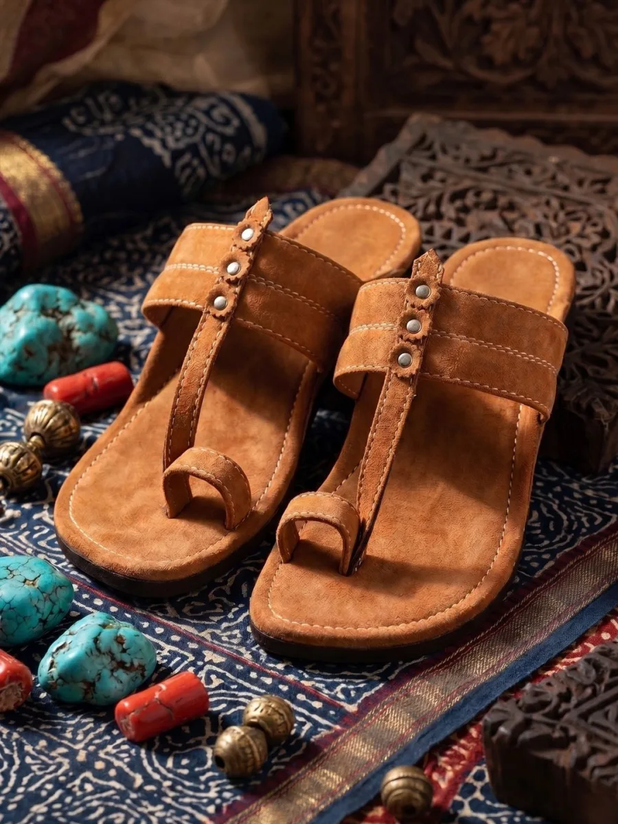 Tan Suede Toe-Ring Sandals