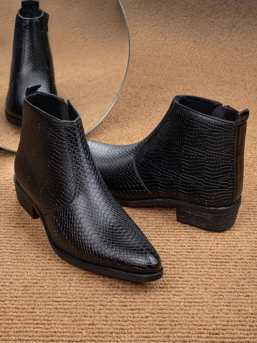 Black Textured Ankle Boots
