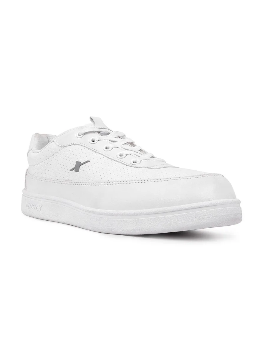 White Perforated Lace-Up Sneakers