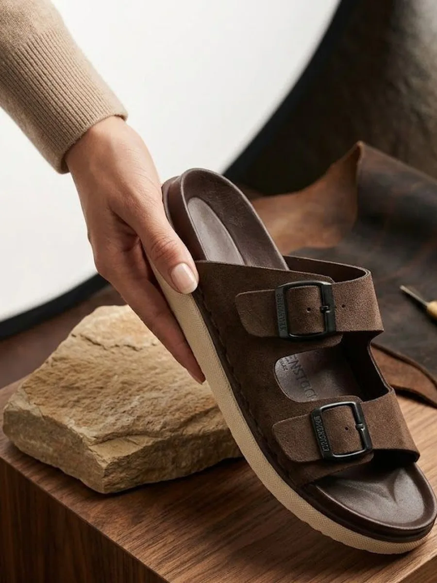 Brown Suede Buckle Sandals