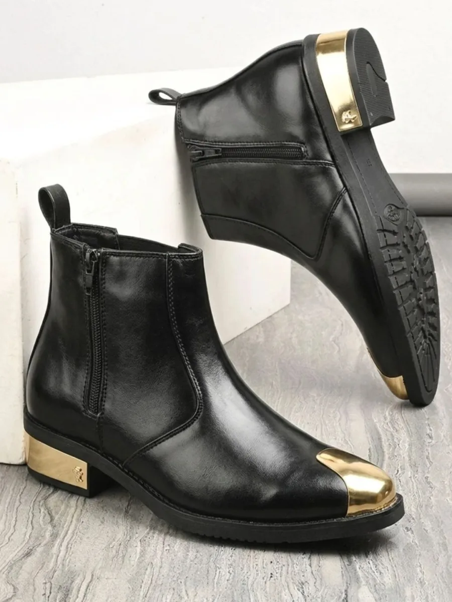 Black Gold-Toe Ankle Boots