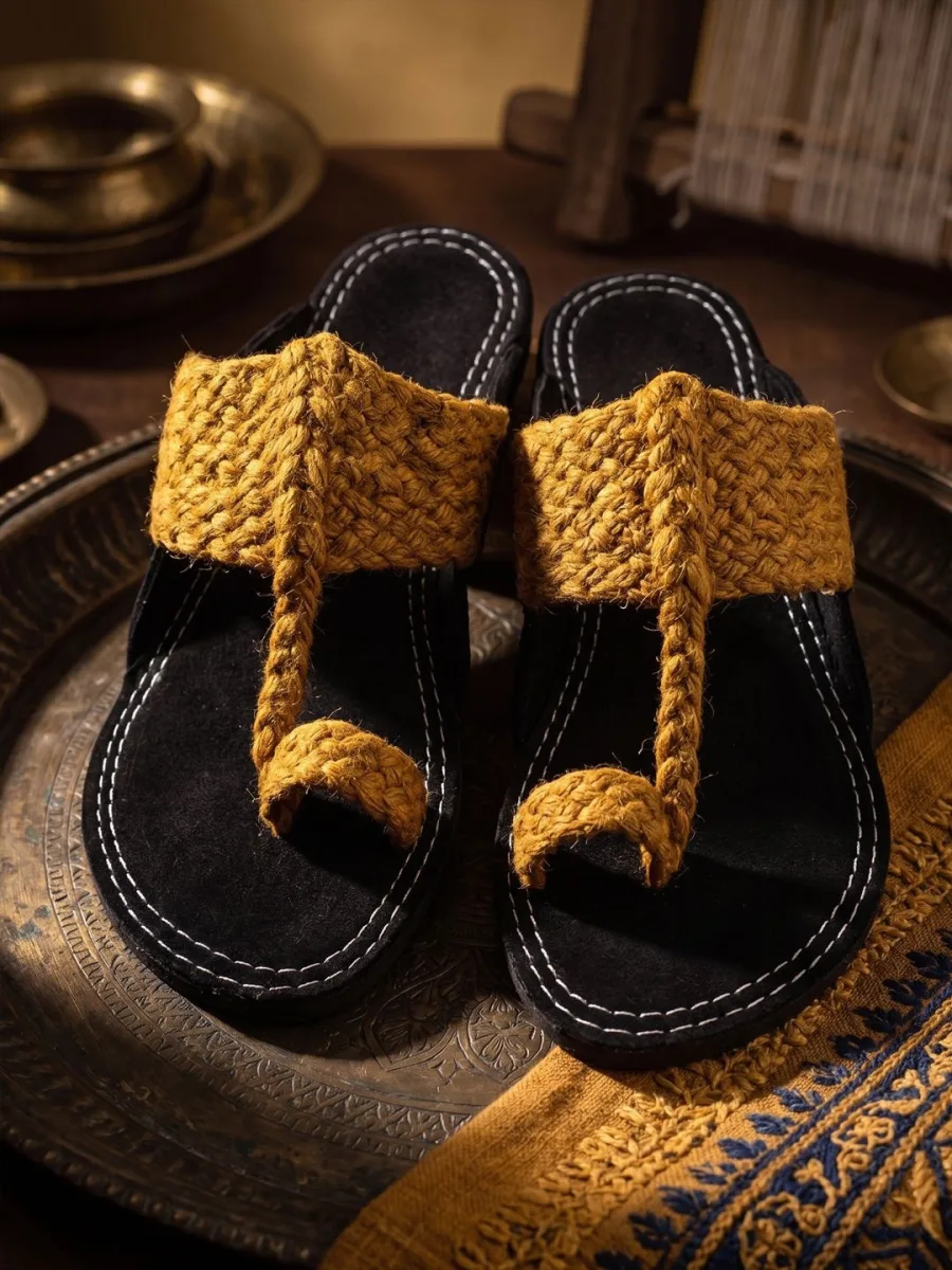 Mustard Woven Toe-Ring Sandals