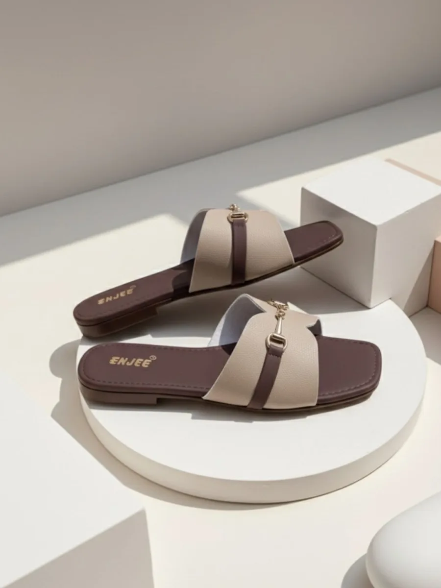 Beige Buckled Mules