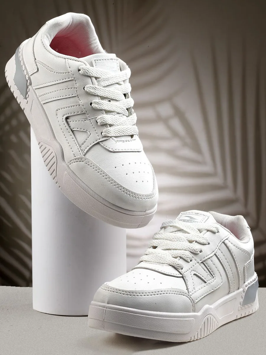 White Lace-Up Sneakers