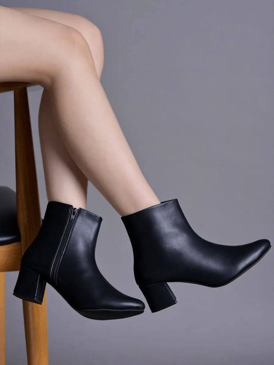 Black Pointed-Toe Ankle Boots
