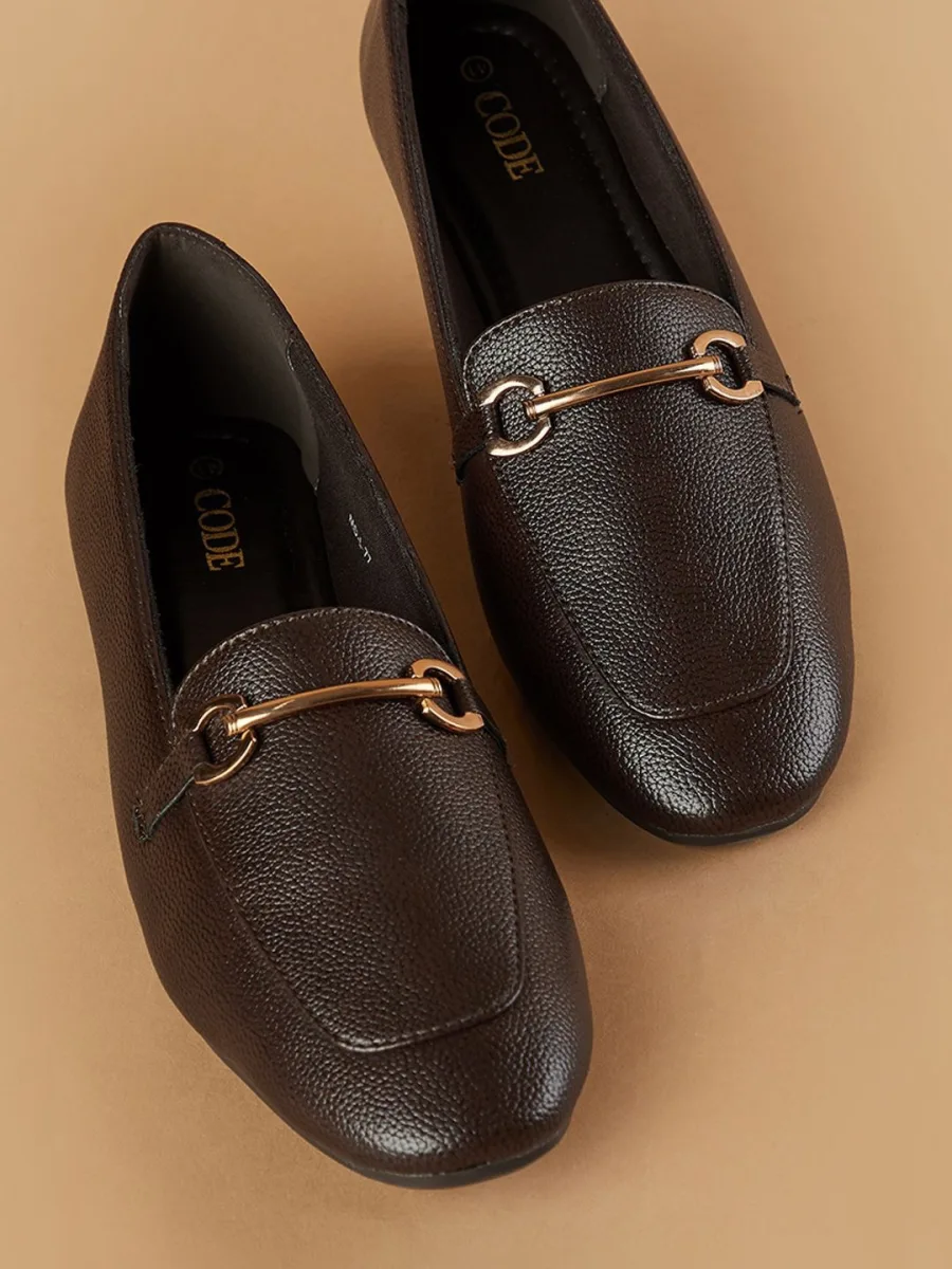 Brown Buckled Loafer Flats