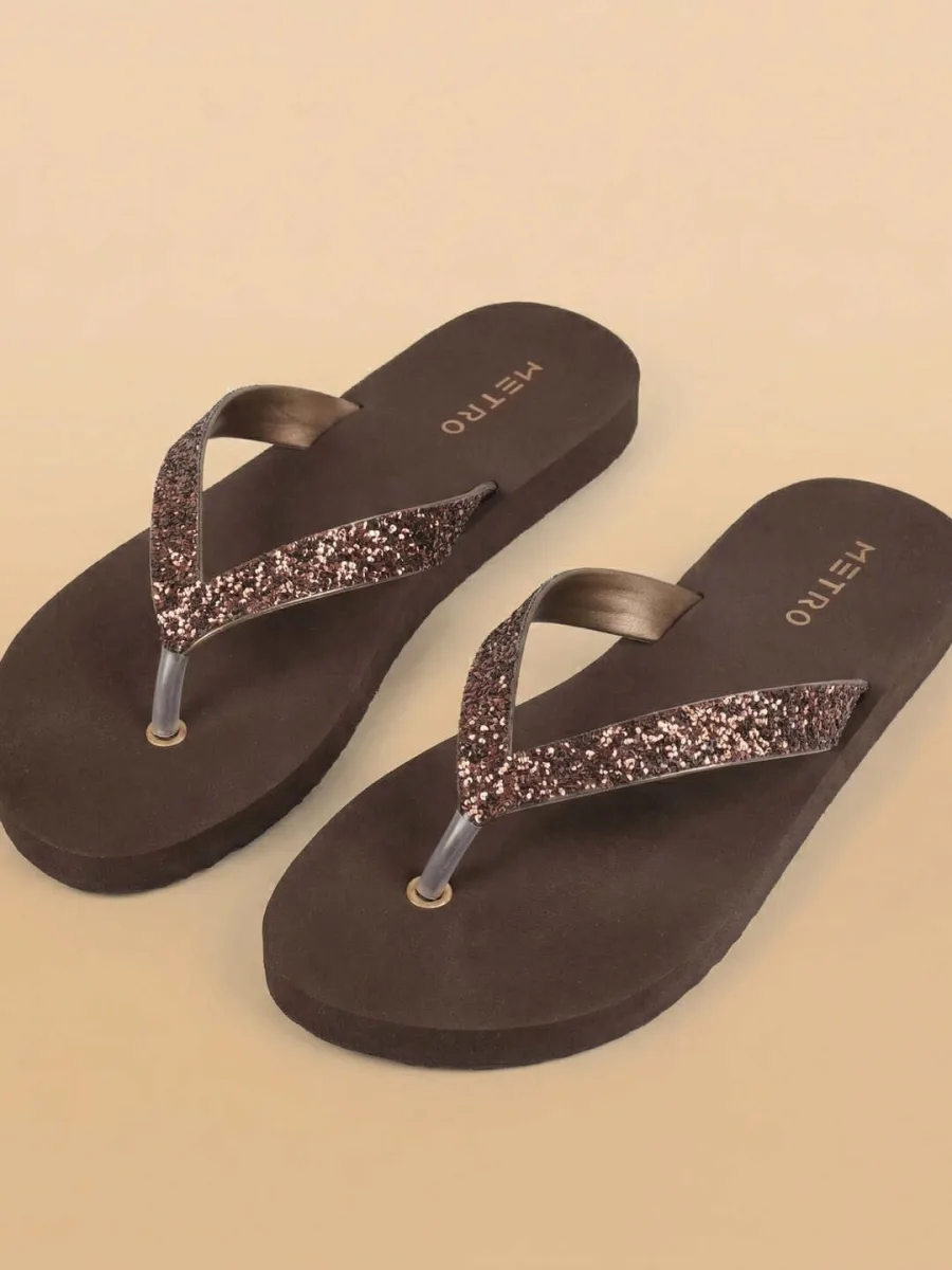 Brown Glitter Flip-Flops