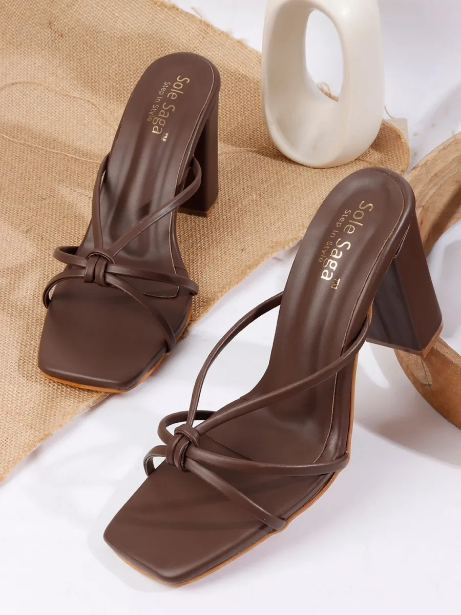 Brown Strappy Block Heels