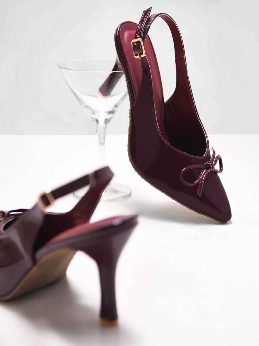 Burgundy Bow Slingback Heels