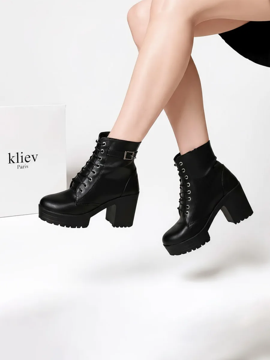 Black Lace-Up Platform Boots