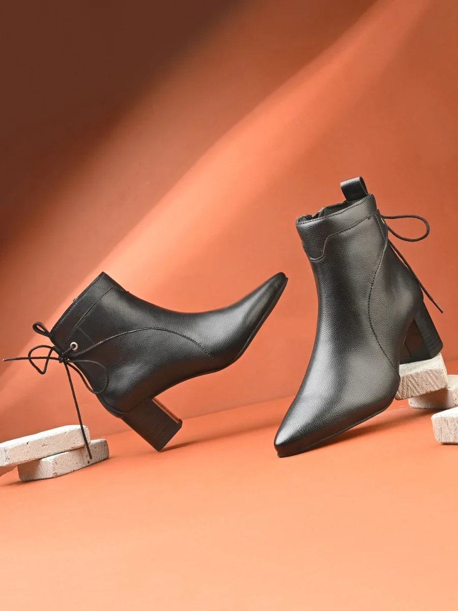 Black Pointed-Toe Ankle Boots