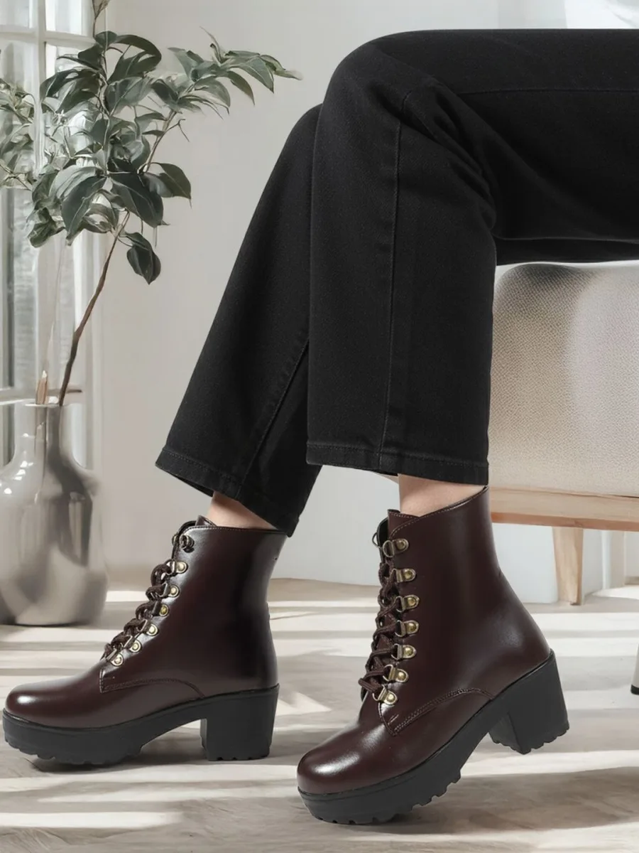 Brown Lace-Up Combat Boots