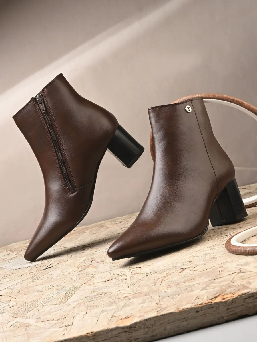 Brown Pointed-Toe Ankle Boots