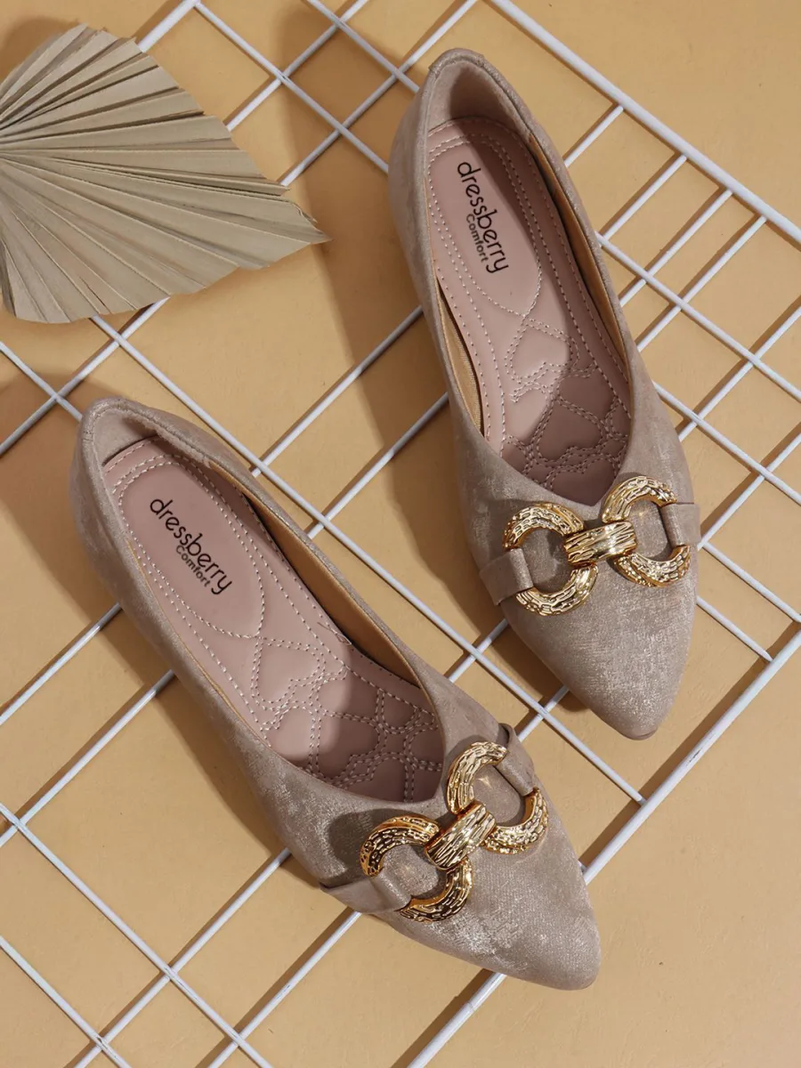 Beige Pointed-Toe Flats