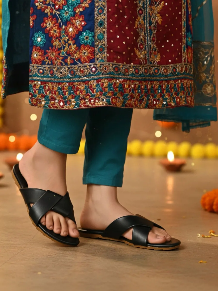 Black Cross-Strap Flats