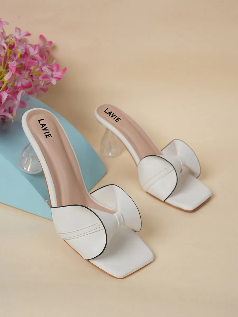 White Clear Block Heels