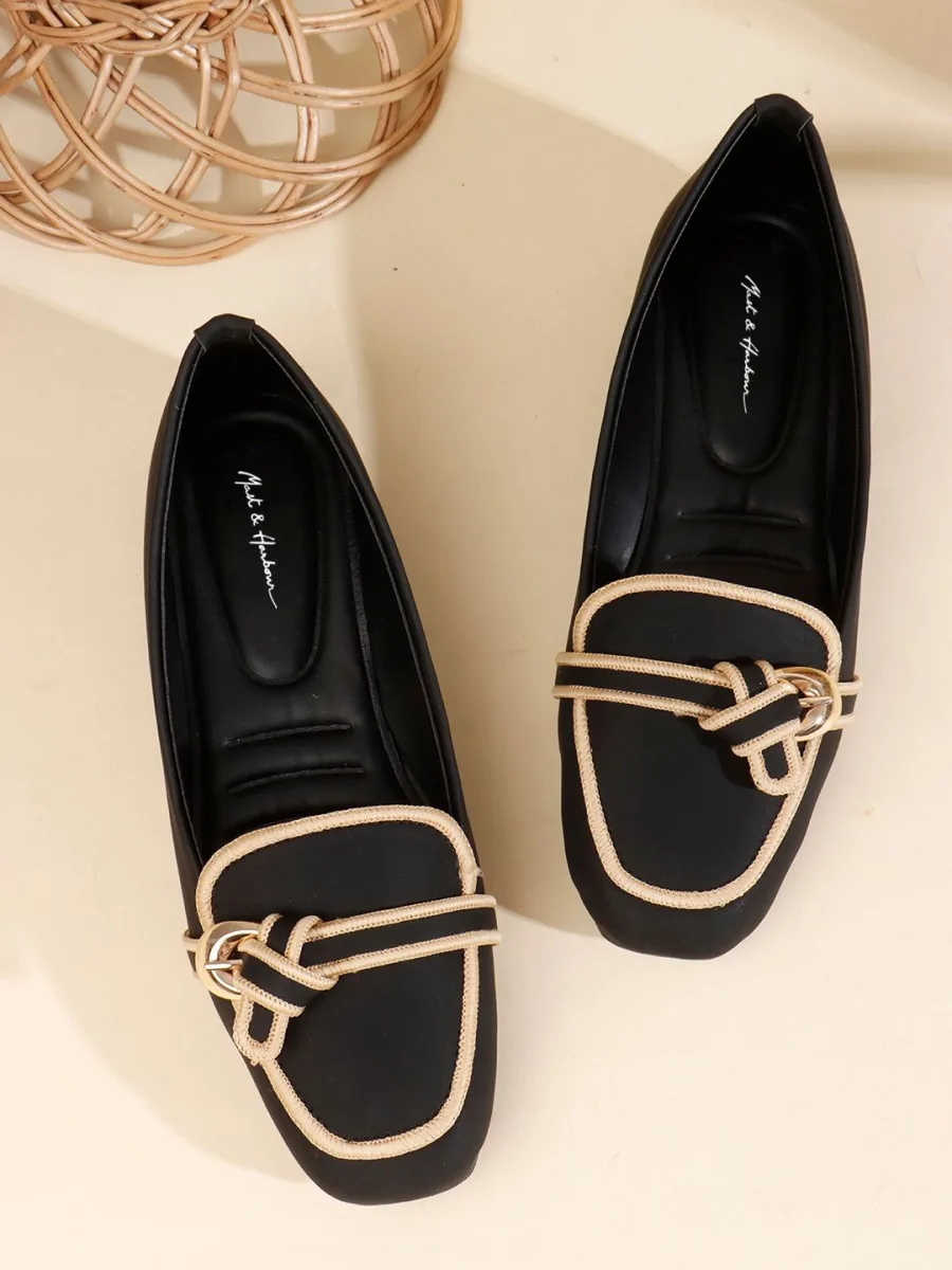 Black Knotted Loafer Flats