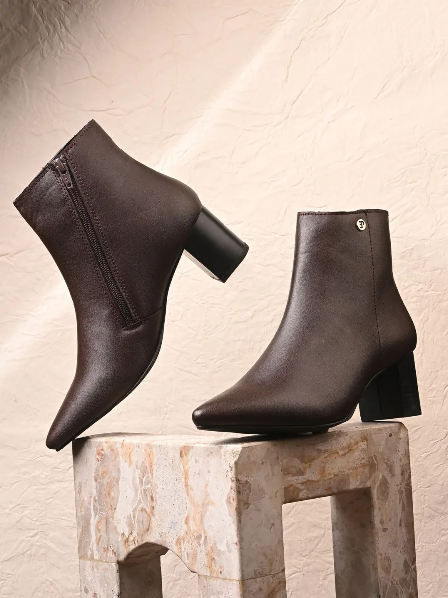 Brown Pointed-Toe Ankle Boots